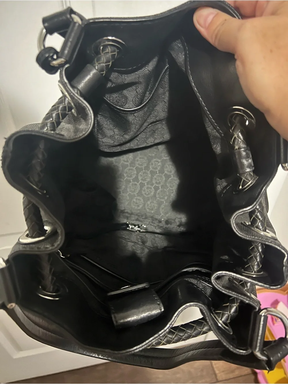 Michael Kors Black Logo Drawstring Shoulder Bag with Tassels